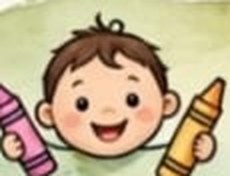 Criança sorrindo com gizes de cera