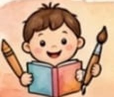 Criança lendo um livro e segurando um pincel