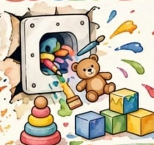Tomada aberta de onde saem brinquedos coloridos